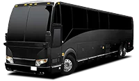 Black luxury coach bus made for large group travel in comfort and style.